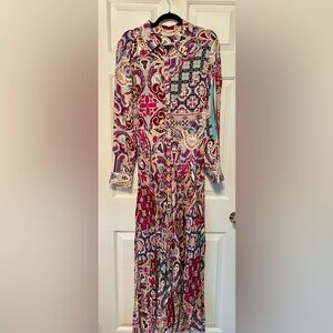 Soft Surroundings Dress Tall Large, long-sleeve, maxi, gold detailing